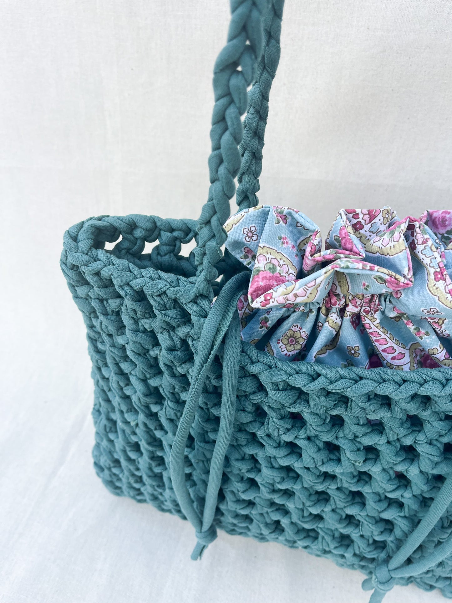 Crochet Mesh Bag & Drawstring Bags Set / Green