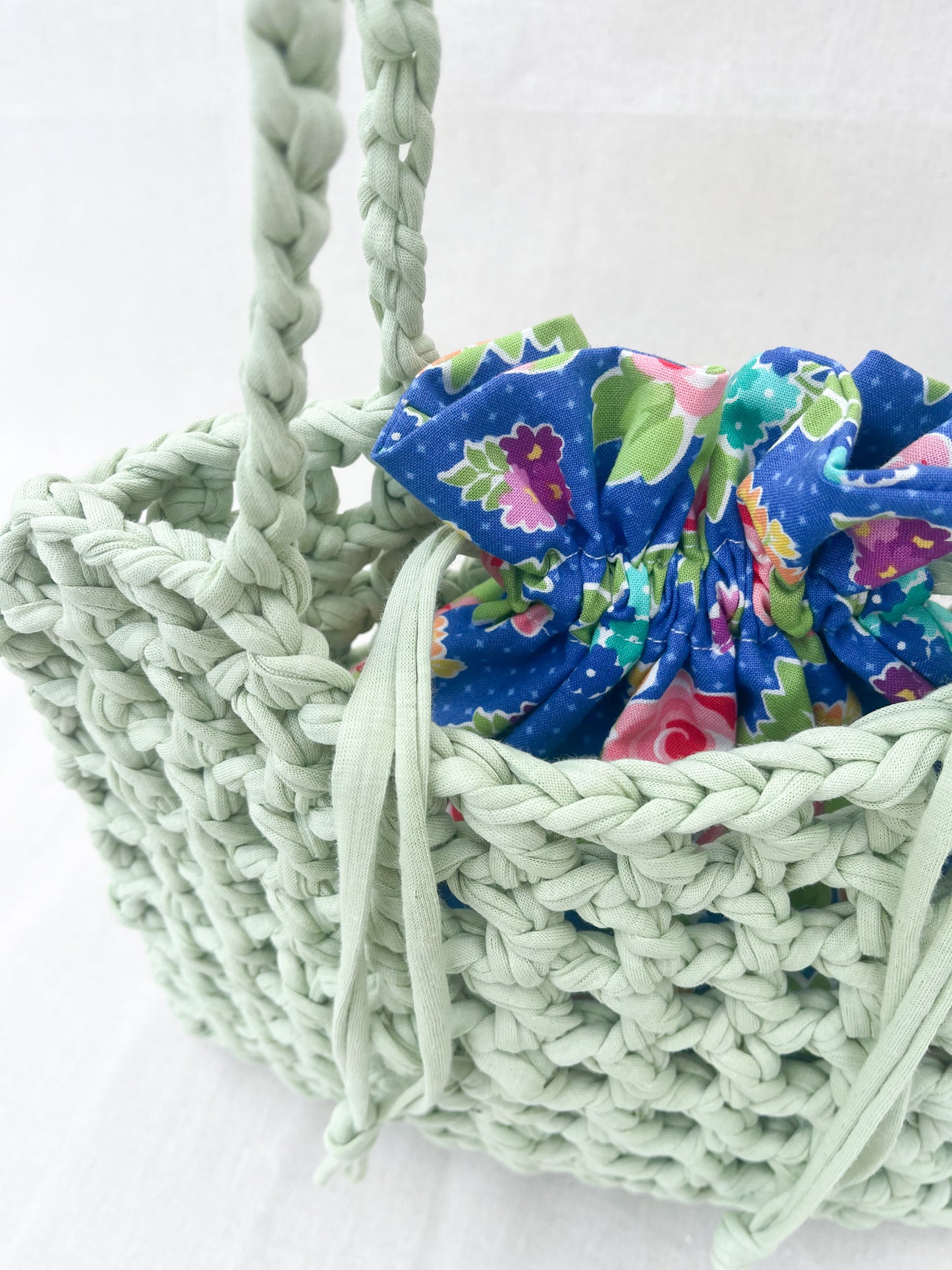 Crochet Mesh Bag & Drawstring Bags Set / Light Green