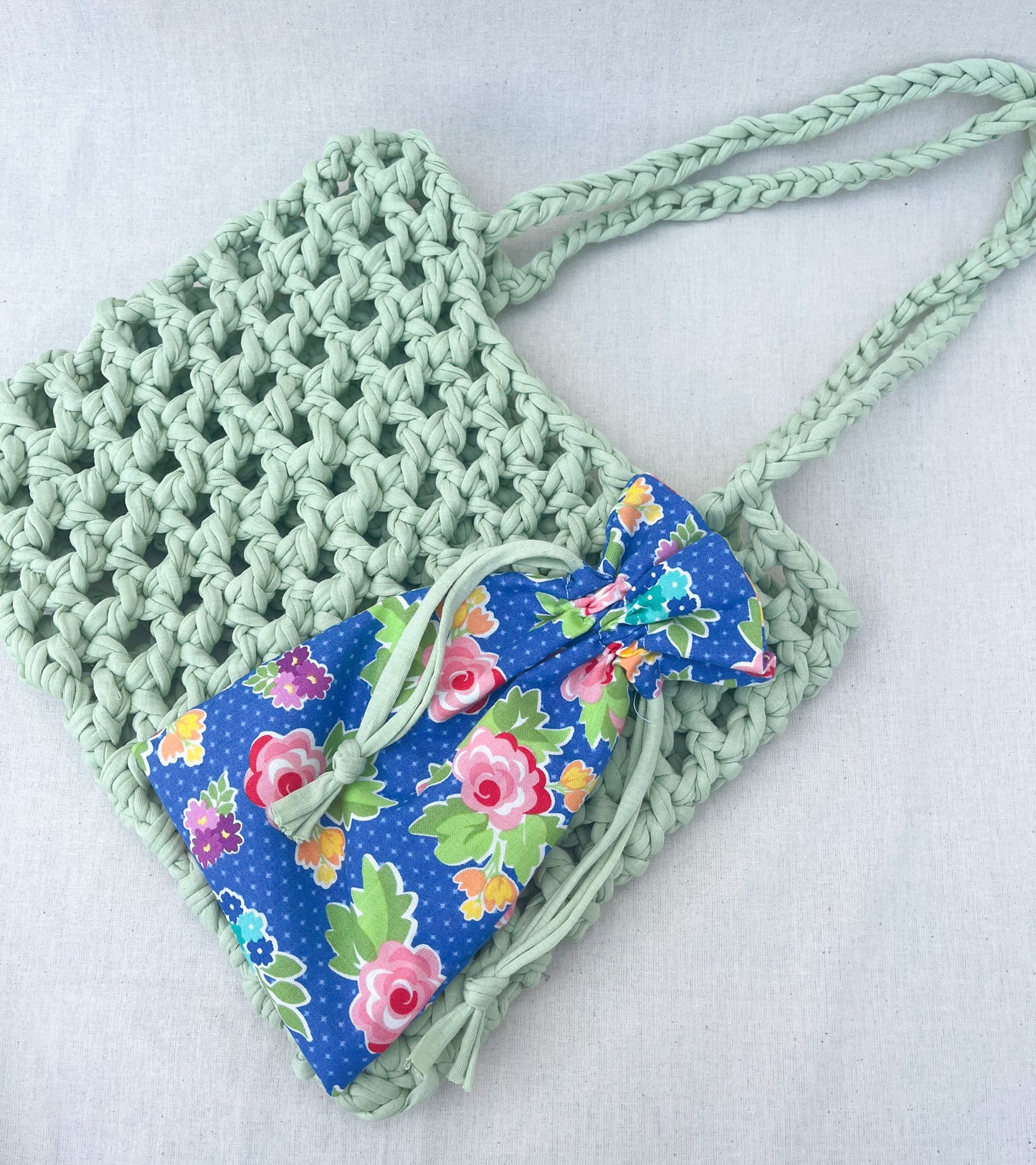 Crochet Mesh Bag & Drawstring Bags Set / Light Green