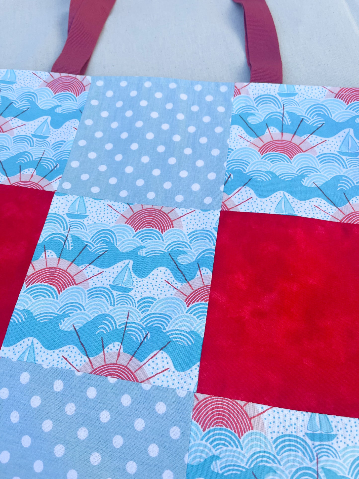 Light Patchwork Tote Bags / Red