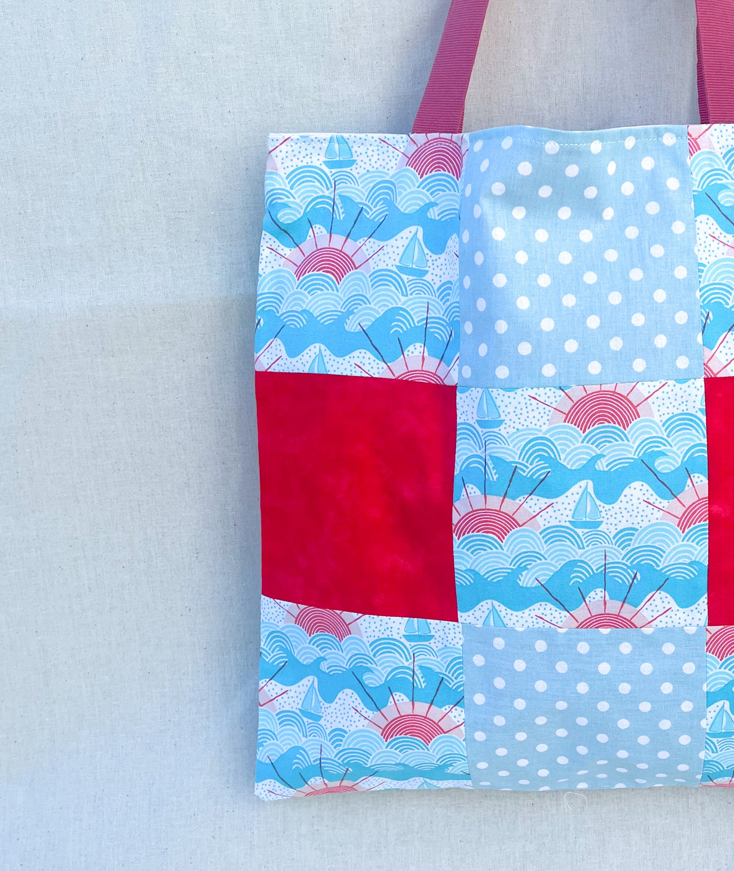 Light Patchwork Tote Bags / Red