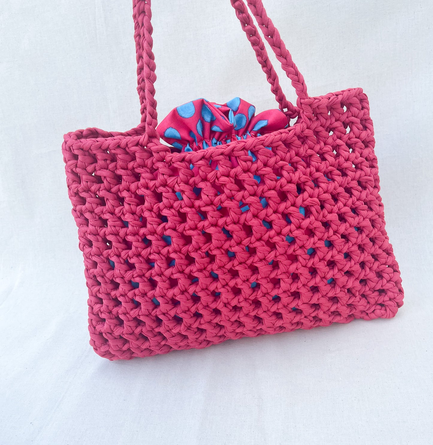 Crochet Mesh Bag & Drawstring Bags Set / Red
