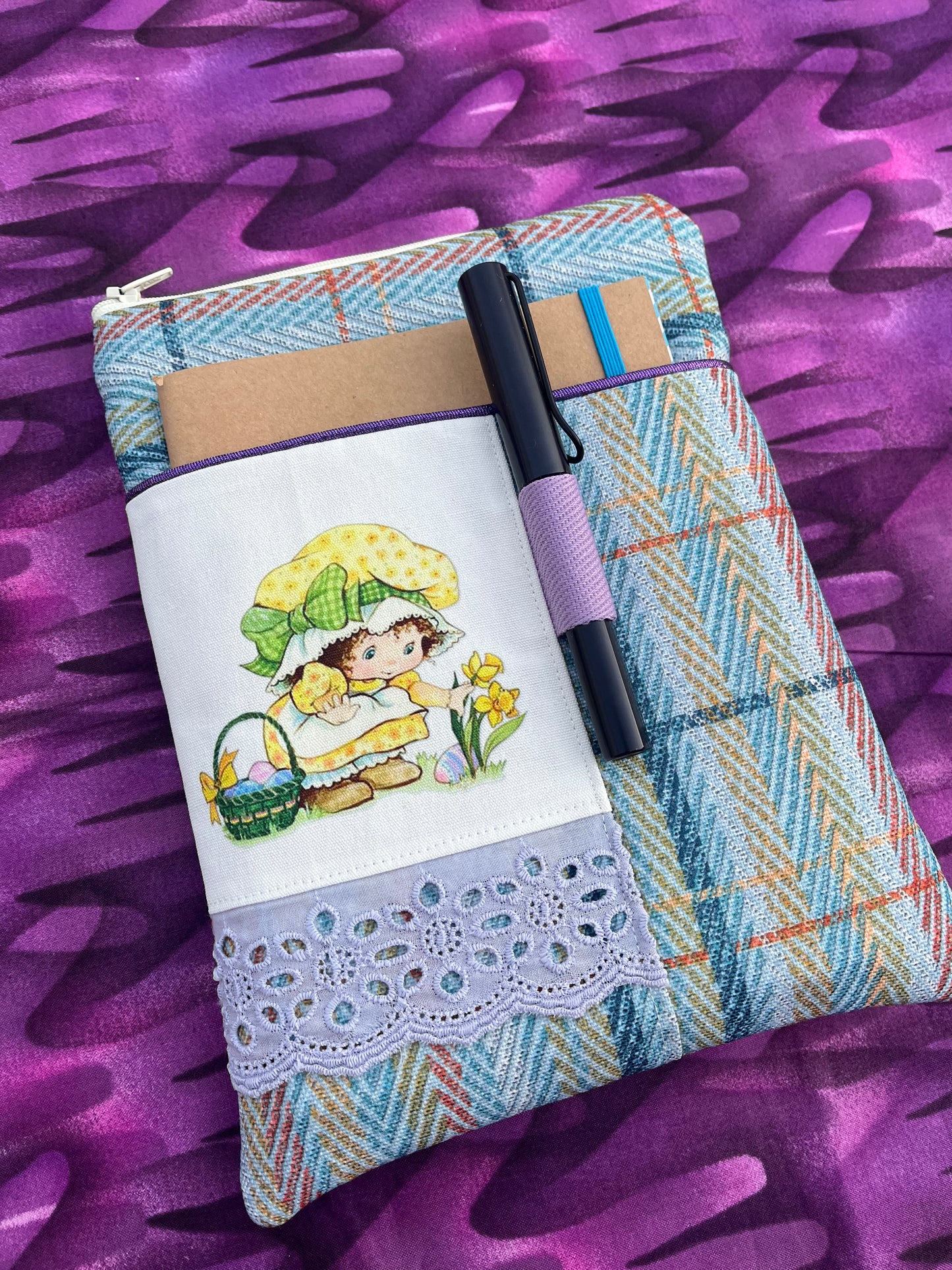 Little Girl Vintage Style Padded Book Covers / Green