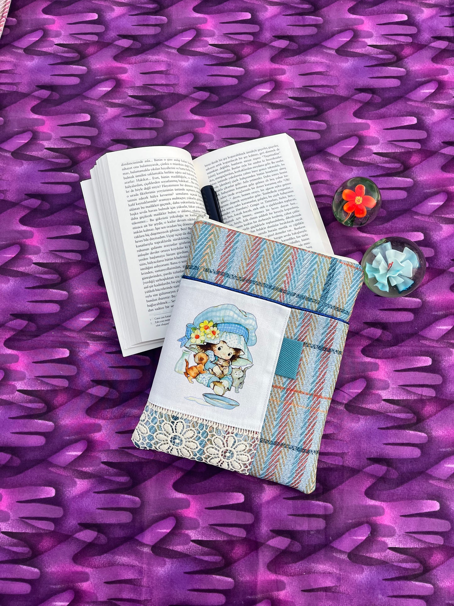 Little Girl Vintage Style Padded Book Covers / Blue
