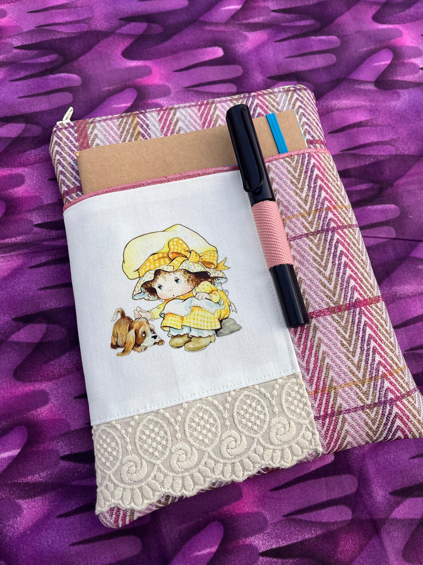 Little Girl Vintage Style Padded Book Covers / Yellow