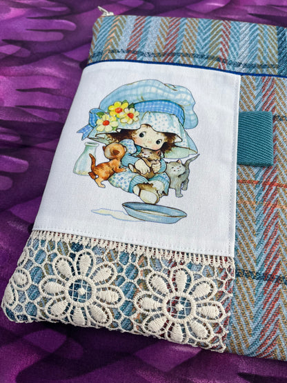 Little Girl Vintage Style Padded Book Covers / Blue