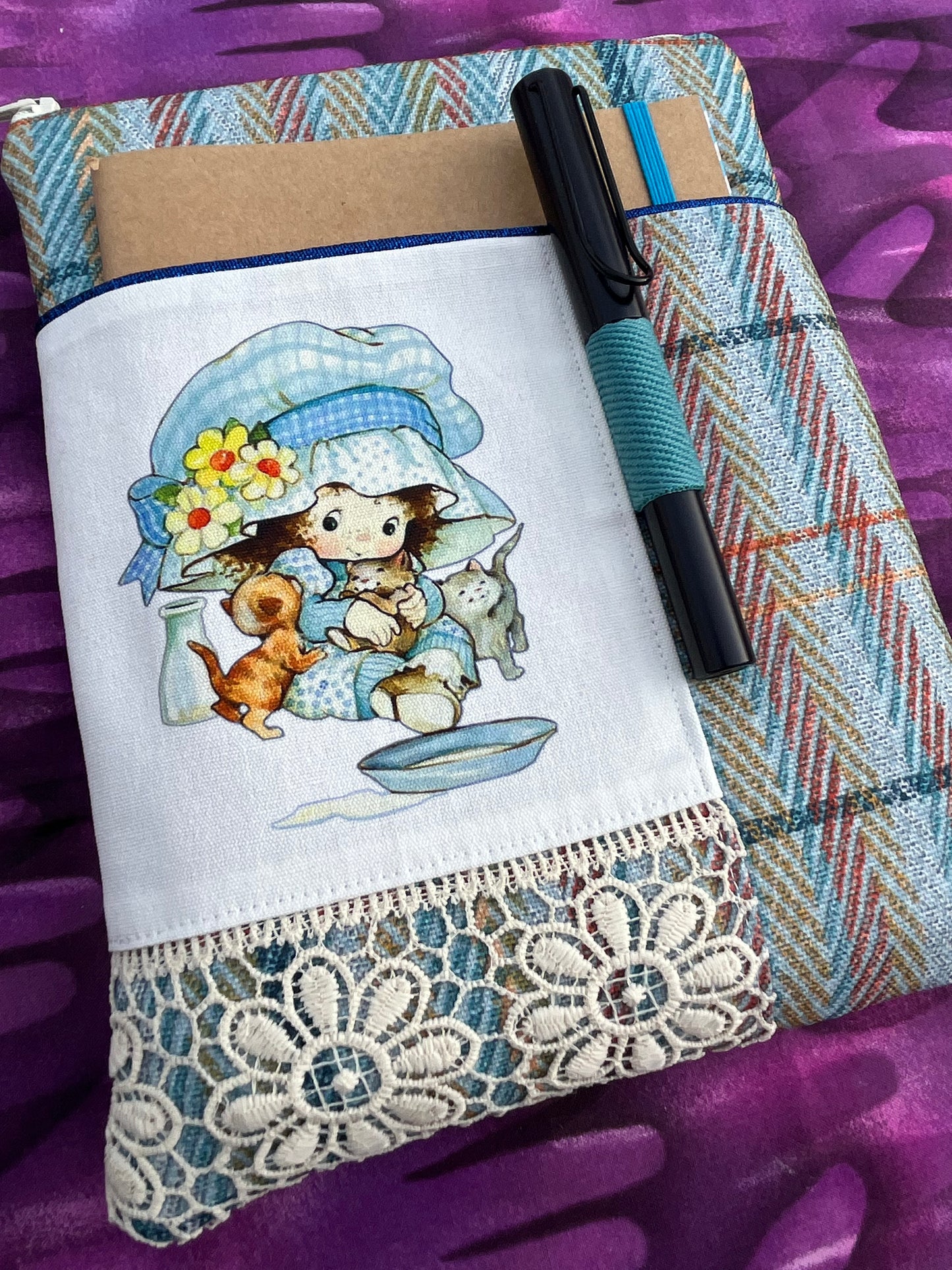 Little Girl Vintage Style Padded Book Covers / Blue