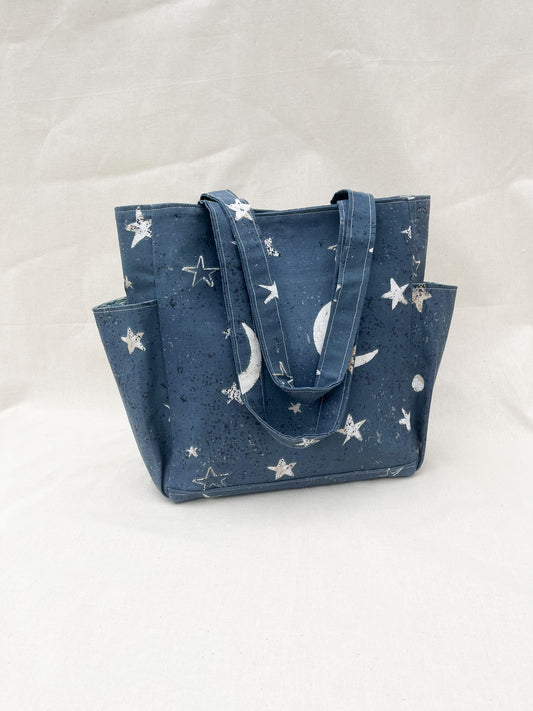 Cotton Side Pocket Tote Bag / Moon