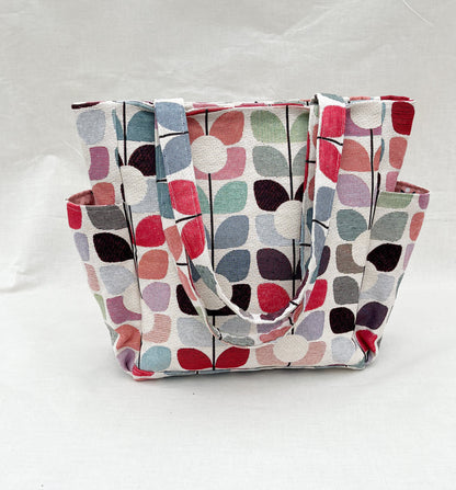 Canvas Side Pocket Tote Bag / Flowers
