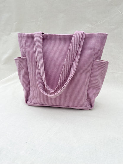 Corduroy Side Pocket Tote Bag / Pink