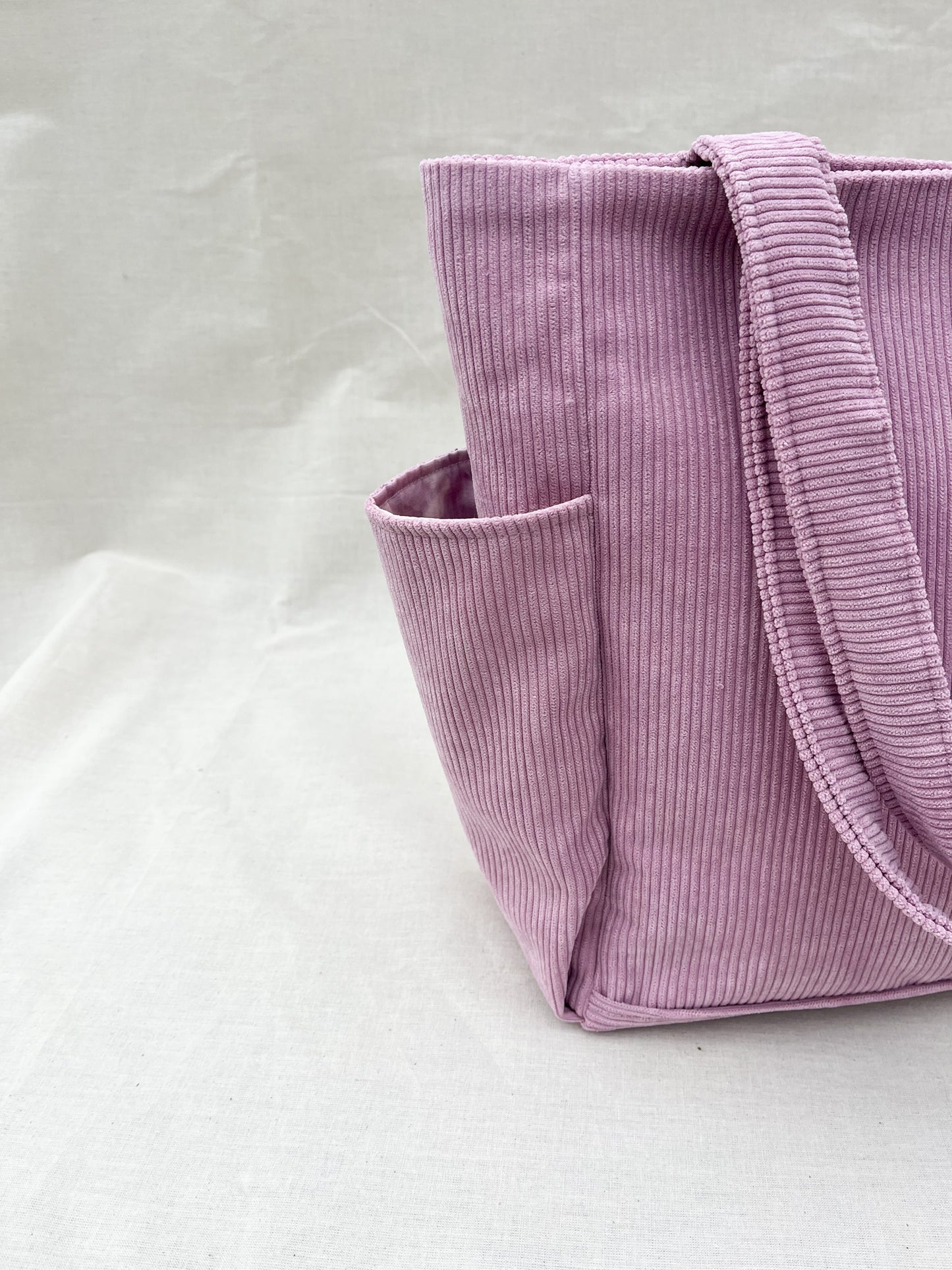 Corduroy Side Pocket Tote Bag / Pink