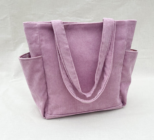 Corduroy Side Pocket Tote Bag / Pink