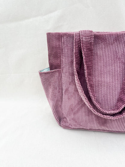 Corduroy Side Pocket Tote Bag / Plum