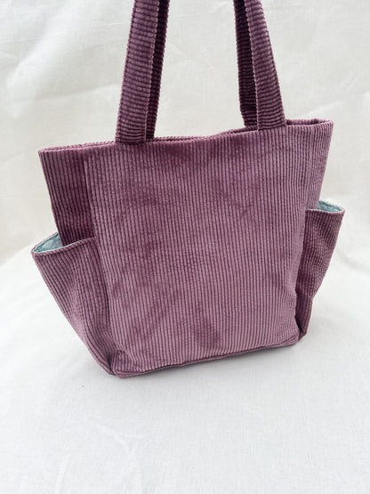 Corduroy Side Pocket Tote Bag / Plum