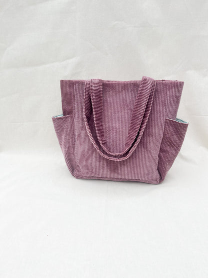 Corduroy Side Pocket Tote Bag / Plum