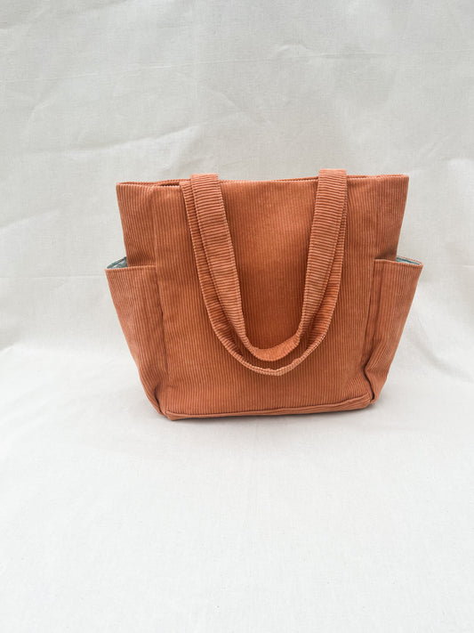 Corduroy Side Pocket Tote Bag / Terracotta