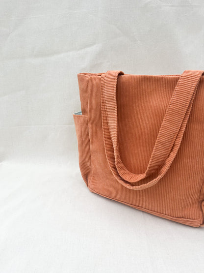 Corduroy Side Pocket Tote Bag / Terracotta