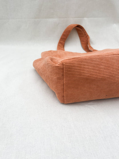 Corduroy Side Pocket Tote Bag / Terracotta